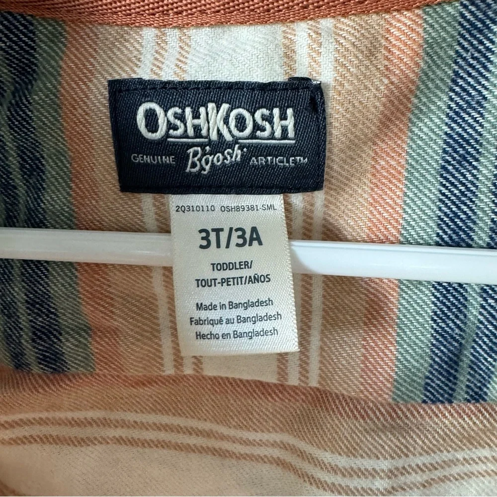 NWOT OshKosh B'Gosh Kid Cozy Flannel Hooded Top in Baja Stripe 3T Boys orange
